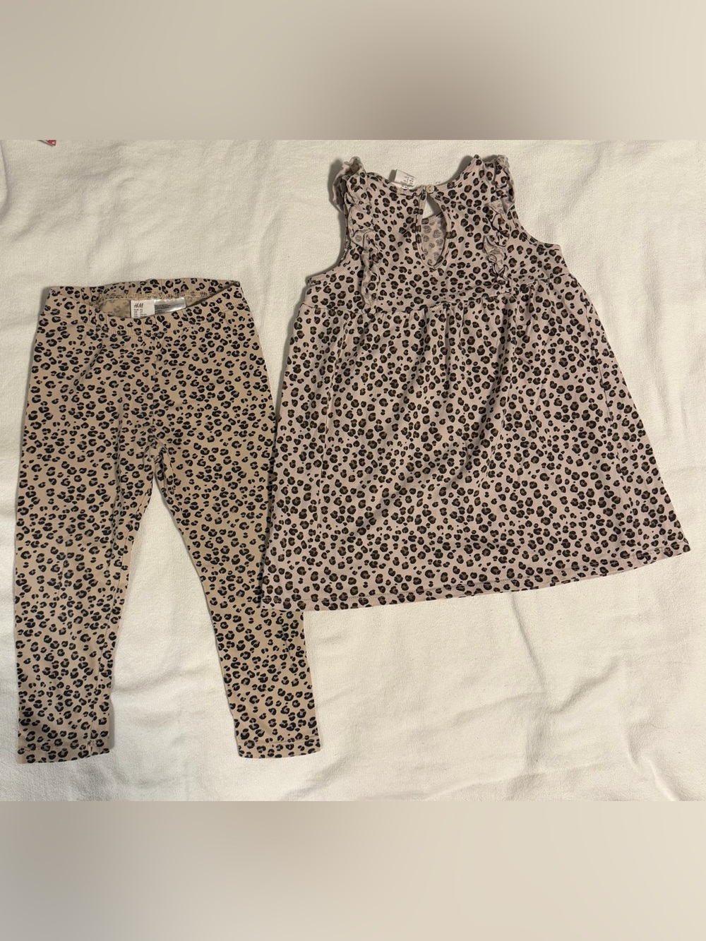 H&M Leopard Print Dress & Leggings Set - Beige, Black Dress 3T bottom 2T